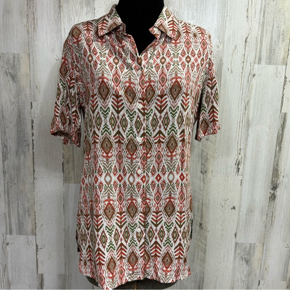 Coldwater Creek Copper Multicolored Print‎ Button Down Shirt